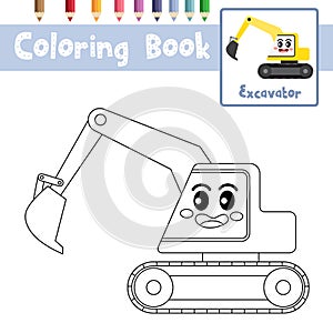 Coloring page Excavator cartoon character side view vector illustration