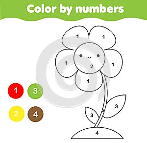 Coloring page with flower. Color by numbers printable activity for kids and children. elementary level