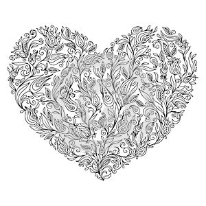 Coloring page flower heart St Valentine's day greeting card