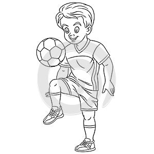 Coloring page with footballer, football player