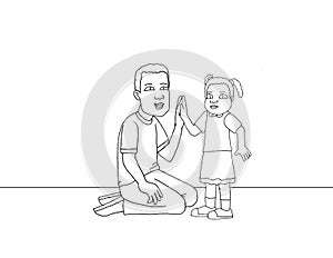 coloring page a girl high-fives with her father