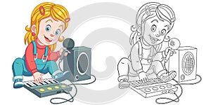 Coloring page with girl playing music
