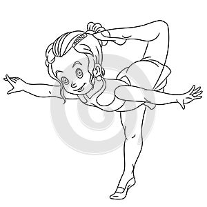 Coloring page with girl rhythmic gymnastic or ballet