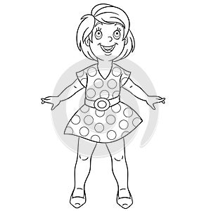 Coloring page with happy girl