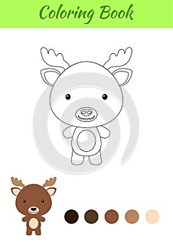 Coloring page happy little baby moose. Coloring book for kids. Educational activity for preschool years kids and toddlers with