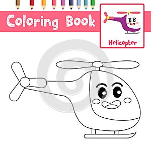 Coloring page Helicopter cartoon character side view vector illustration