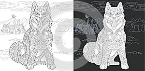 Coloring page with husky dog