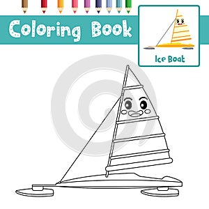 Coloring page Ice Boat cartoon character side view vector illustration