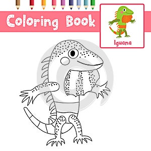 Coloring page Iguana standing on two legs animal cartoon character vector illustration