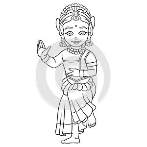 Coloring page with indian dancing girl