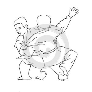 Coloring page karate fight illustration