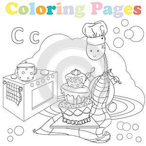 Coloring page for kids ,alphabet set,letter C