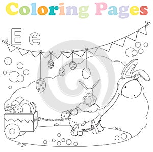 Coloring page for kids ,alphabet set,letter E