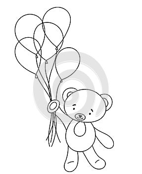 Coloring Page For Kids: Bear Flying On Balloons, Coloring For Children'S Creativity
