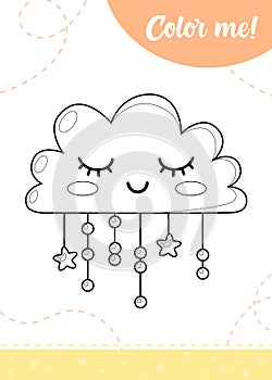 Coloring page for kids with cartoon cloud