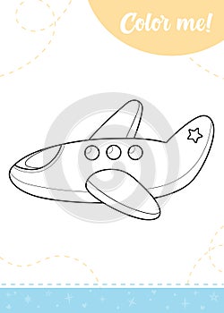 Coloring page for kids with cartoon plane