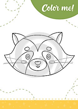 Coloring page for kids with cartoon raccoon character