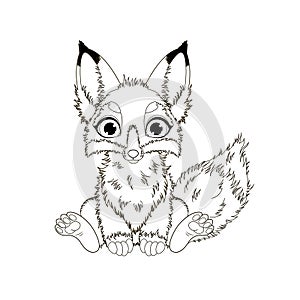 Coloring page for kids with charming little fox. 