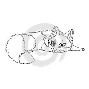 Coloring page for kids with charming lying fox.