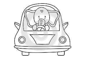 Coloring Page For Kids: Elephant Driving A Car, A Coloring For Children'S Creativity