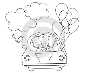 Coloring Page For Kids: Elephant Driving A Car, A Coloring For Children'S Creativity