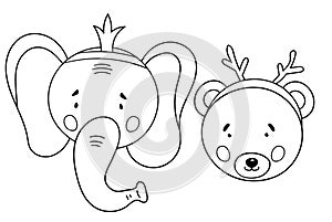 Coloring Page For Kids Featuring A Crowned Elephant And A Horned Bear Preparing For A Masquerade