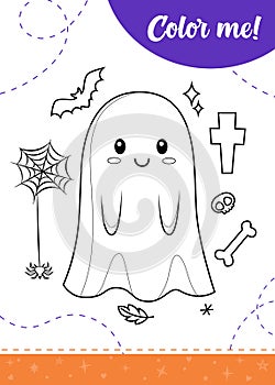 Coloring page for kids with Halloween ghost