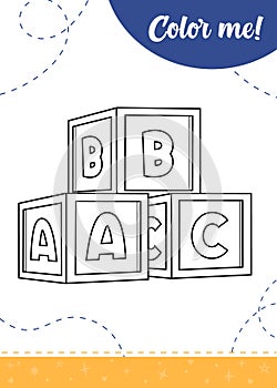 Coloring page for kids with kids cubes ABC.