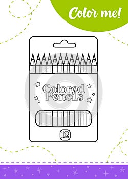 Coloring page for kids with packaging of coloring pencills