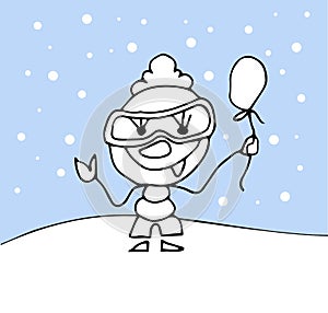 Coloring page for kids - snowman christmas. Black and white cute cartoon baby. Vector illustration.