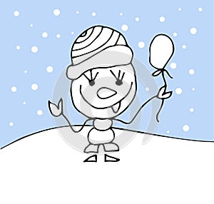 Coloring page for kids - snowman christmas. Black and white cute cartoon baby. Vector illustration.