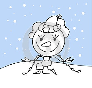 Coloring page for kids - snowman christmas. Black and white cute cartoon baby. Vector illustration.