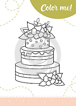 Coloring page for kids with yummy cake.
