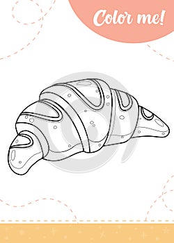 Coloring page for kids with yummy croissant