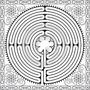 Coloring Page of Labyrinth Cathedral of Chartres Illustration Vector - Symbolism Meditation History - Sacred Geometry photo