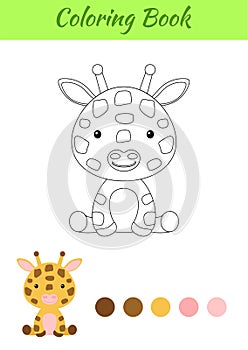 Coloring page little sitting baby giraffe. Coloring book for kids. Educational activity for preschool years kids and toddlers with