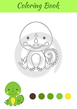 Coloring page little sitting baby iguana. Coloring book for kids. Educational activity for preschool years kids and toddlers with