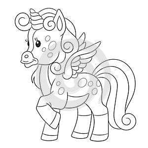 Coloring page with magic unicorn