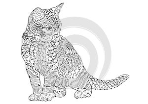 Coloring page with ornamental fantasy cat
