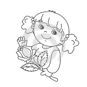 Coloring page outline of Beautiful girl with rose