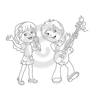 Coloring Page Outline Of boy and girl singing a song