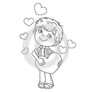 Coloring Page Outline Of boy with hearts