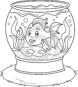 Coloring page outline of cartoon beautiful fish in the aquarium. Colorful vector illustration, summer coloring book for kids