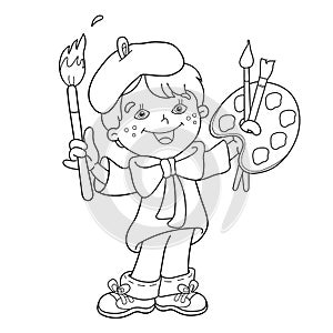 Coloring Page Outline Of cartoon boy artist with paints.