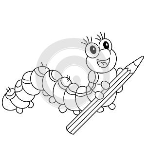 Coloring Page Outline of cartoon caterpillar with pencil. Coloring book for kids