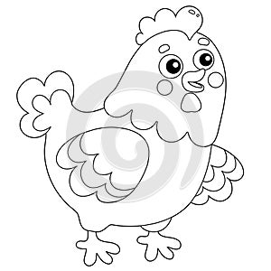 Coloring Page Outline of cartoon chicken or hen. Farm animals. Coloring book for kids