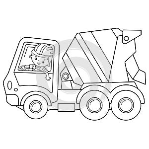 Coloring Page Outline Of cartoon concrete mixer. Construction vehicles. Coloring book for kids