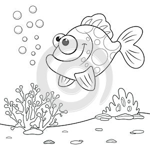 Coloring page outline of cartoon Coral Fish. Page for coloring book of funny fish for kids. Activity colorless picture