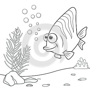 Coloring page outline of cartoon Coral Fish. Page for coloring book of funny fish for kids. Activity colorless picture