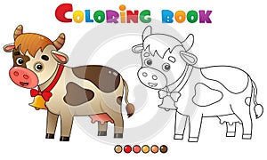 Coloring Page Outline of cartoon cow with bell. Farm animals. Coloring book for kids